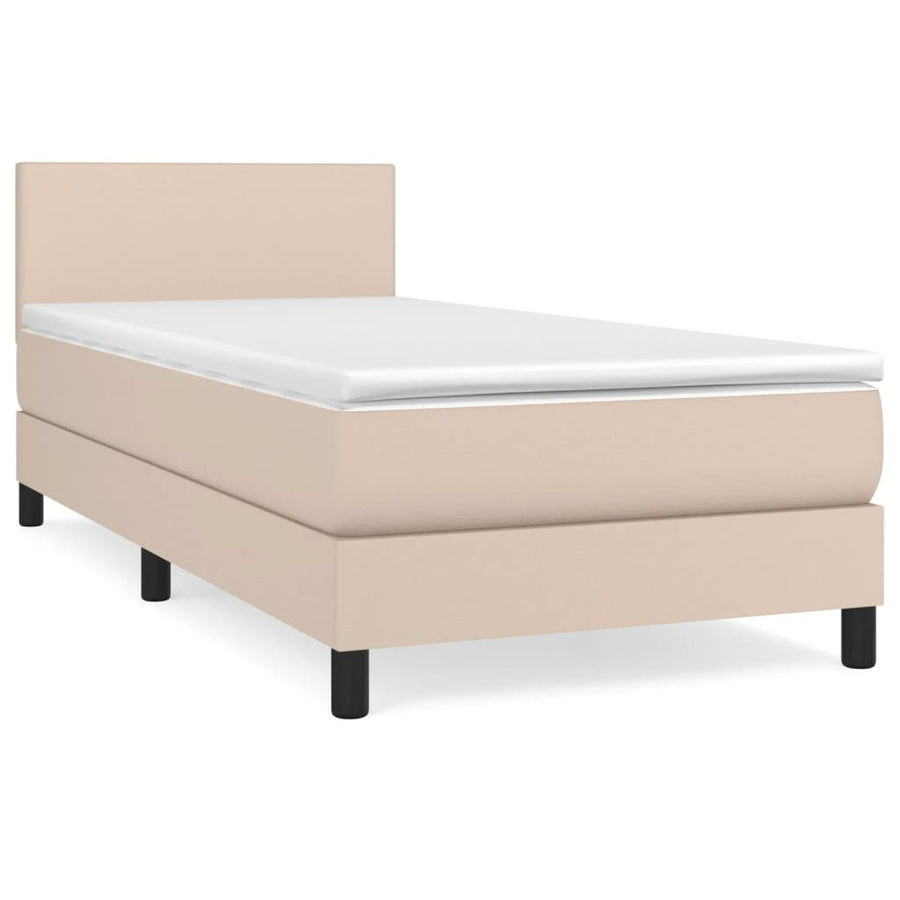 Boxspring Met Matras Kunstleer Kleurig Cappuccino 100 x 200 cm Effen ontwerp