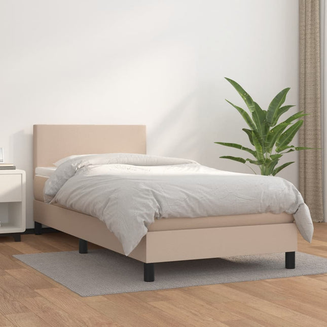 Boxspring Met Matras Kunstleer Kleurig Cappuccino 100 x 200 cm Effen ontwerp