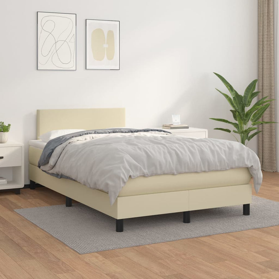 Boxspring Met Matras Kunstleer Crèmekleurig 120X200 Cm 120 x 200 cm