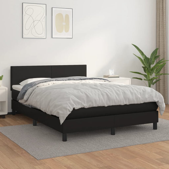 Boxspring Met Matras Kunstleer Zwart 140 x 190 cm Effen ontwerp