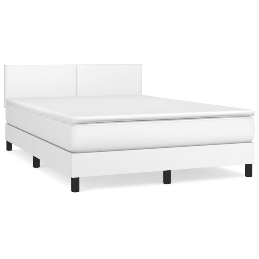 Boxspring Met Matras Kunstleer Wit 140 x 190 cm Effen ontwerp