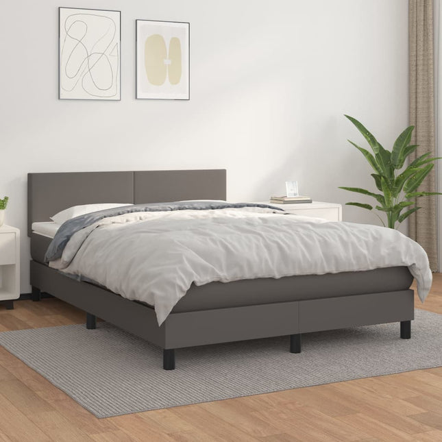 Boxspring met matras kunstleer grijs 140x190 cm 140 x 190 cm Effen ontwerp