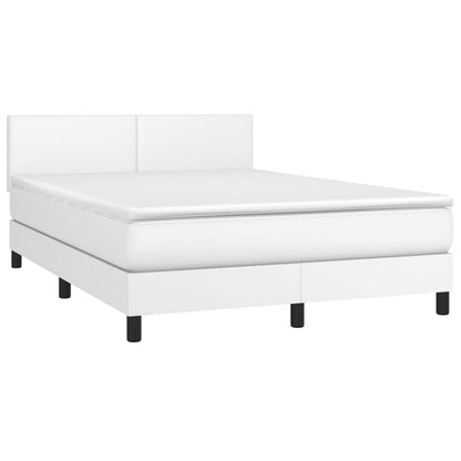 Boxspring Met Matras Kunstleer Wit 140 x 200 cm Effen ontwerp