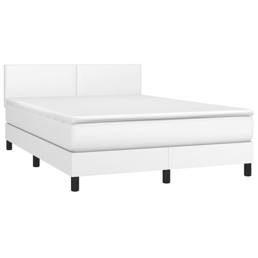 Boxspring Met Matras Kunstleer Wit 140 x 200 cm Effen ontwerp