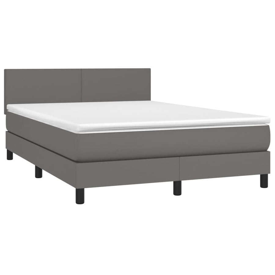 Boxspring Met Matras Kunstleer Grijs 140 x 200 cm Effen ontwerp