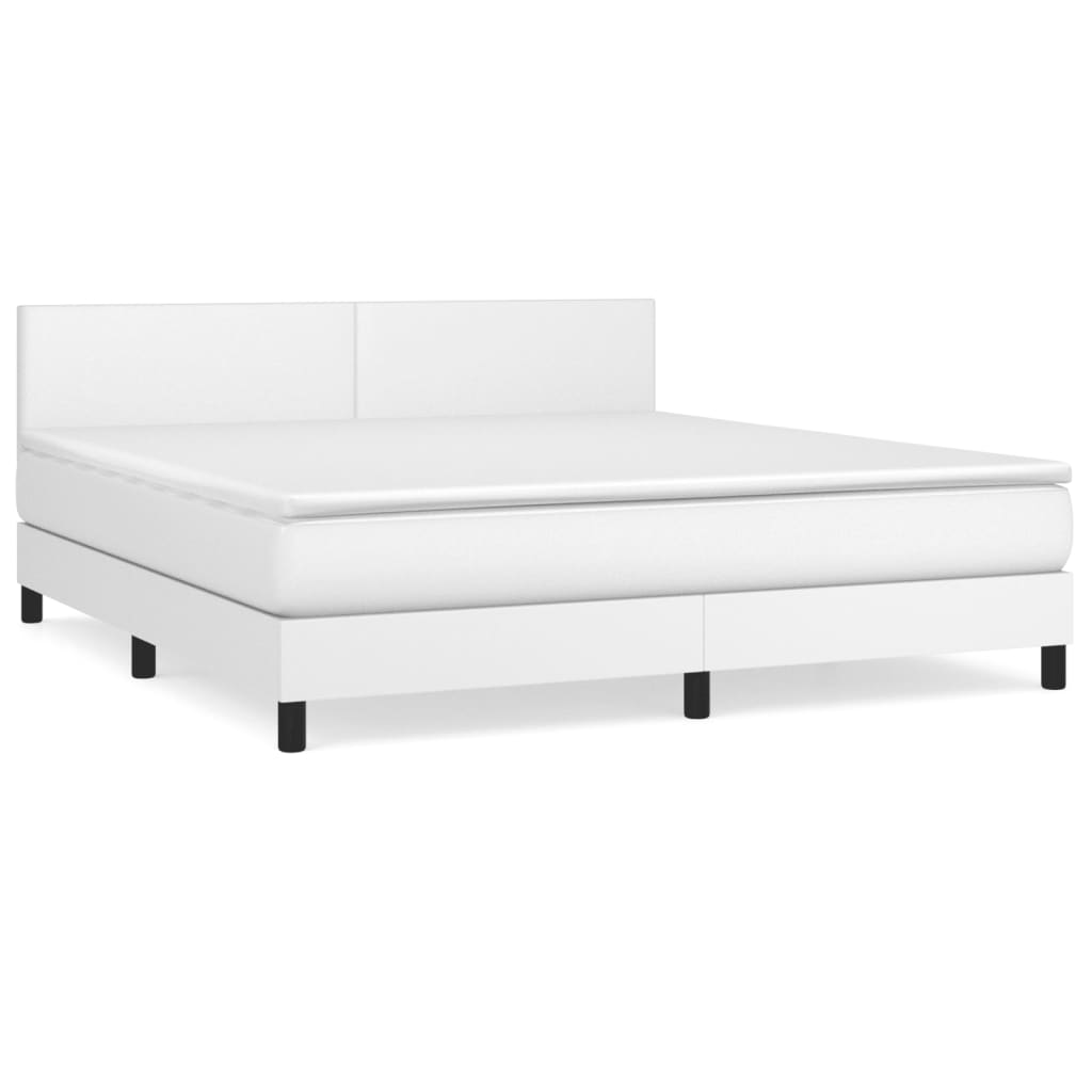 Boxspring Met Matras Kunstleer Wit 160 x 200 cm Effen ontwerp