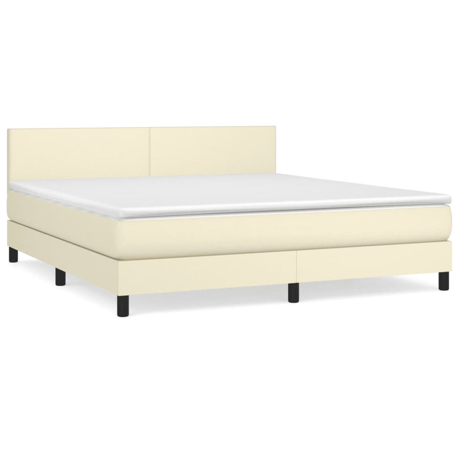 Boxspring Met Matras Kunstleer Crèmekleurig 160X200 Cm 160 x 200 cm