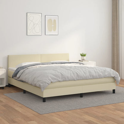 Boxspring Met Matras Kunstleer Crèmekleurig 160X200 Cm 160 x 200 cm