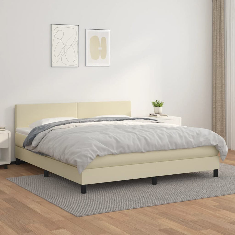 Boxspring Met Matras Kunstleer Crèmekleurig 160X200 Cm 160 x 200 cm