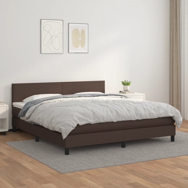 Boxspring Met Matras Kunstleer Bruin 160 x 200 cm Effen ontwerp