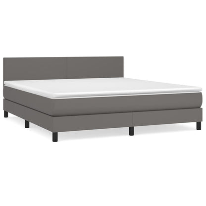 Boxspring Met Matras Kunstleer Grijs 160 x 200 cm Effen ontwerp