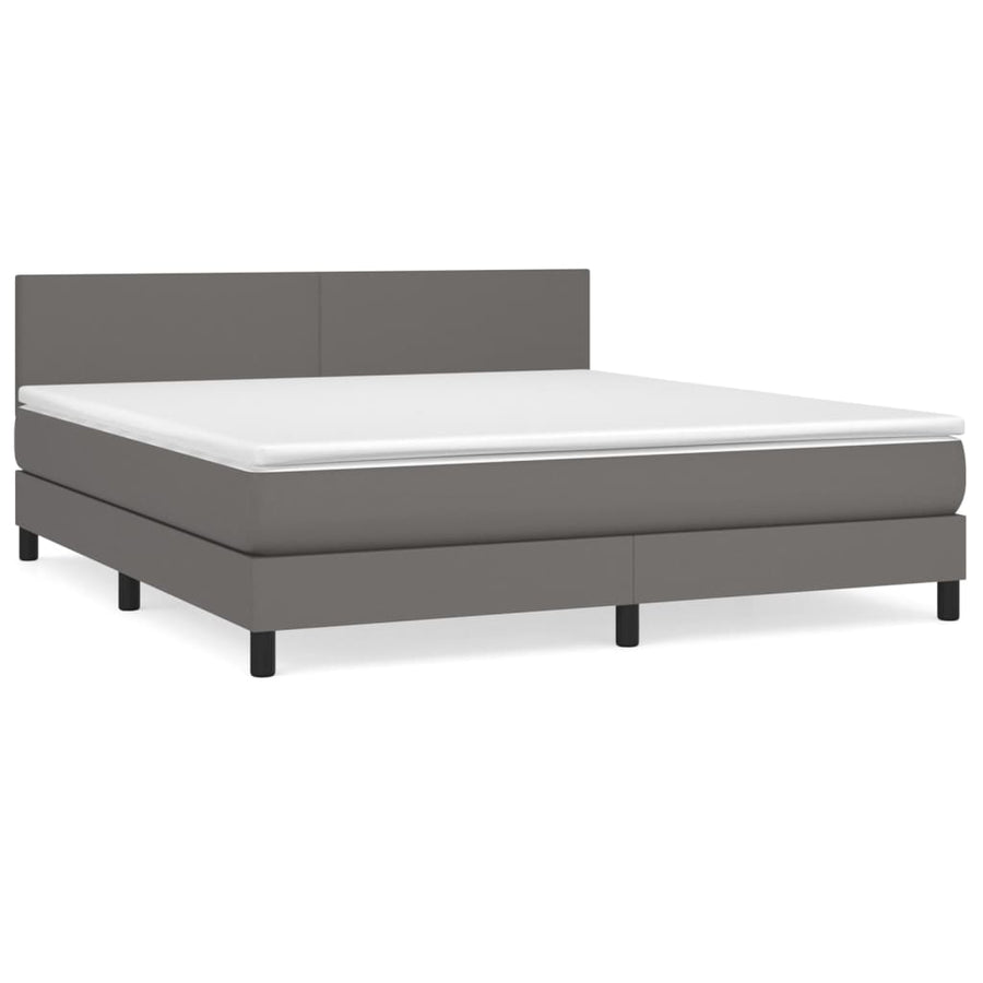 Boxspring Met Matras Kunstleer Grijs 160 x 200 cm Effen ontwerp