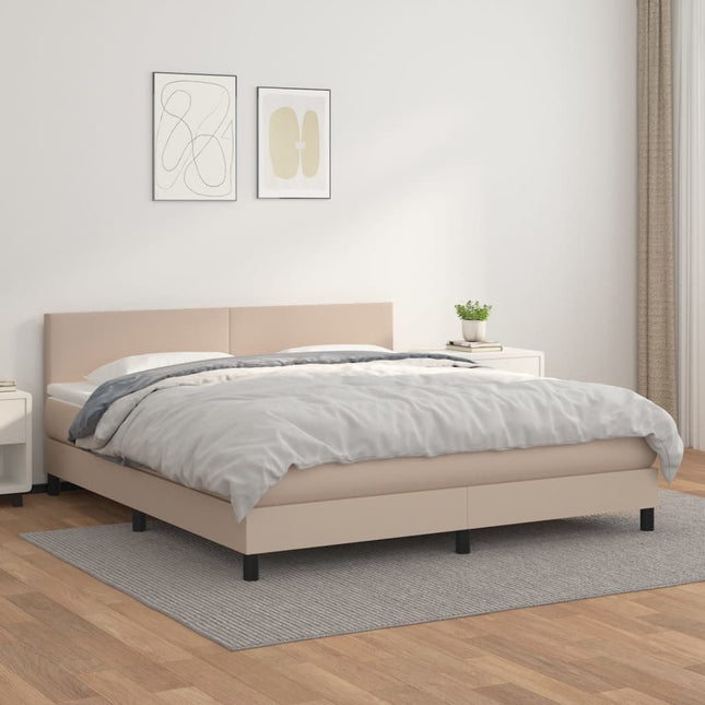 Boxspring Met Matras Kunstleer Kleurig Cappuccino 160 x 200 cm Effen ontwerp