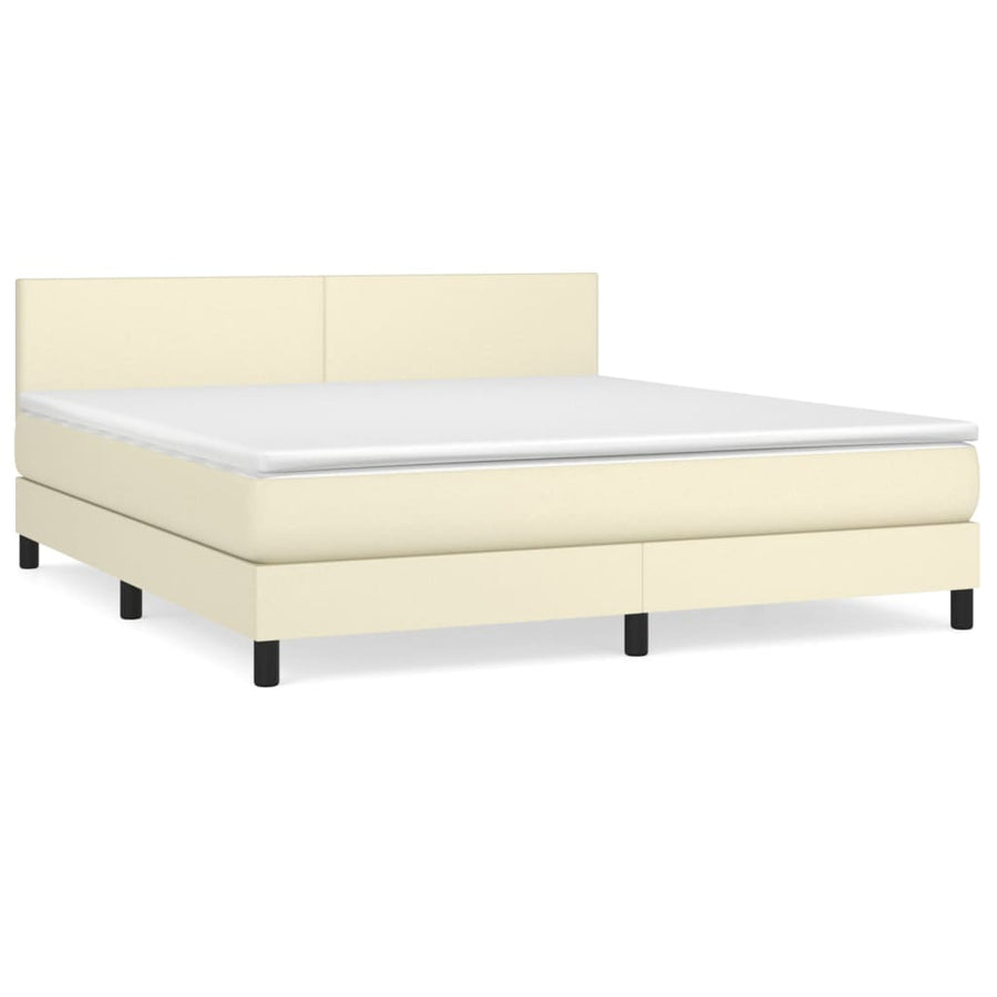 Boxspring Met Matras Kunstleer Crèmekleurig 180X200 Cm 180 x 200 cm