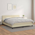Box Spring Bed With Faux Leather Mattress Cream 180X200 Cm 180 x 200 cm