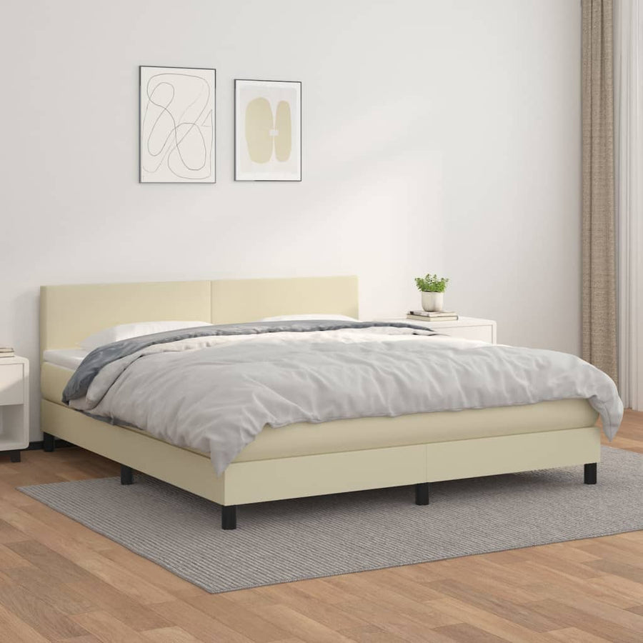 Boxspring Met Matras Kunstleer Crèmekleurig 180X200 Cm 180 x 200 cm