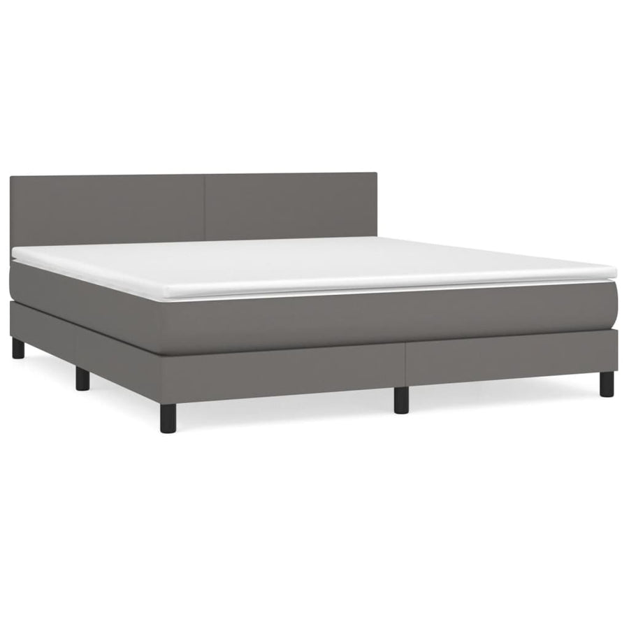 Boxspring Met Matras Kunstleer Grijs 180 x 200 cm Effen ontwerp