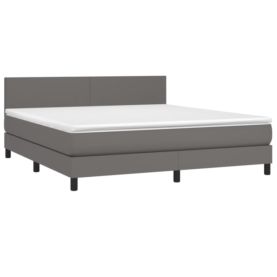 Boxspring Met Matras Kunstleer Grijs 180 x 200 cm Effen ontwerp