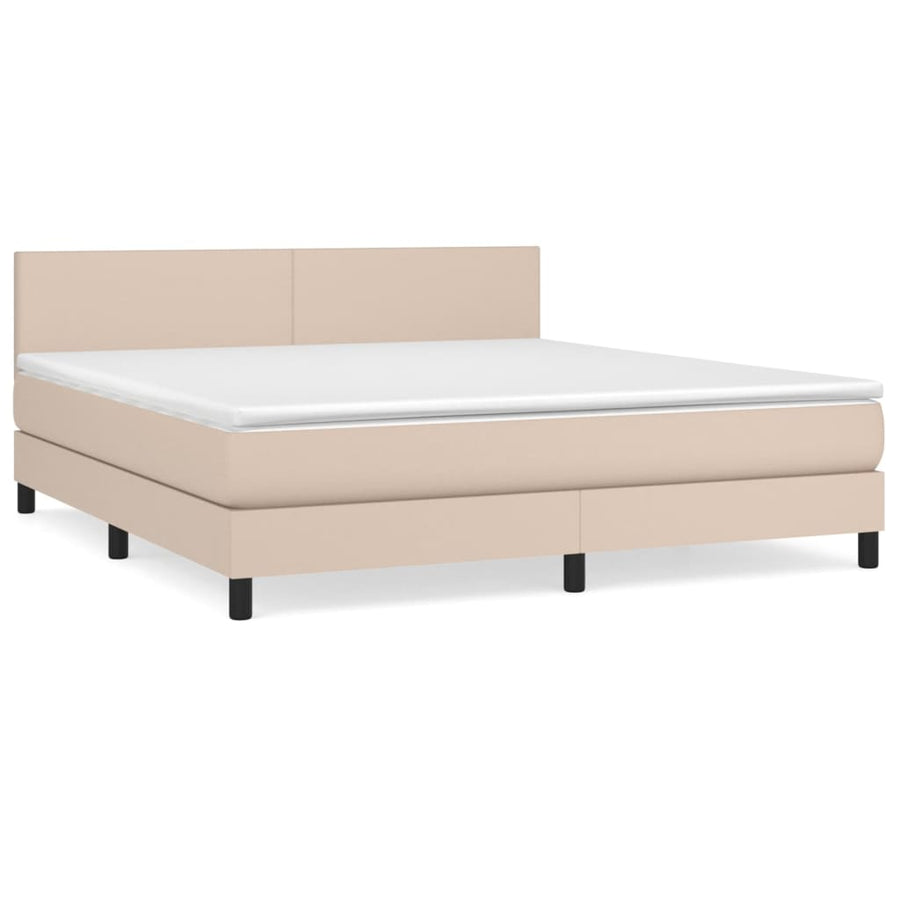 Boxspring met matras kunstleer cappuccinokleurig 180x200 cm 180 x 200 cm Effen ontwerp