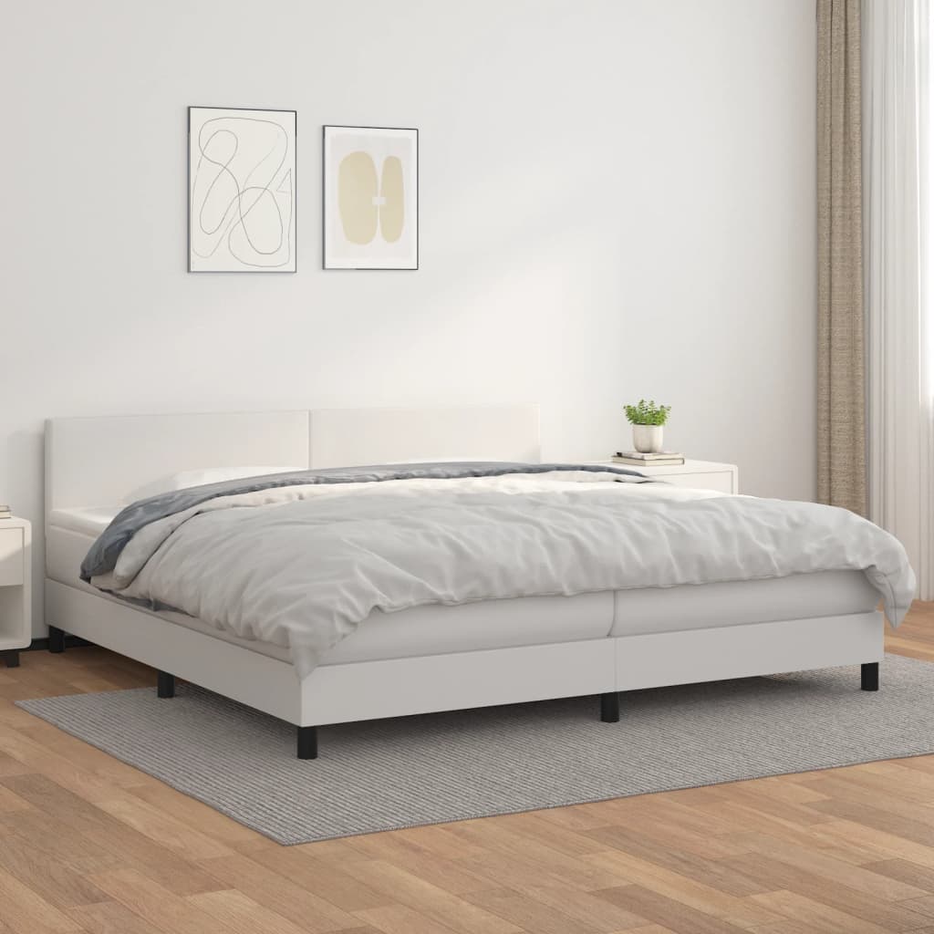 Boxspring Met Matras Kunstleer Wit 200 x 200 cm Effen ontwerp