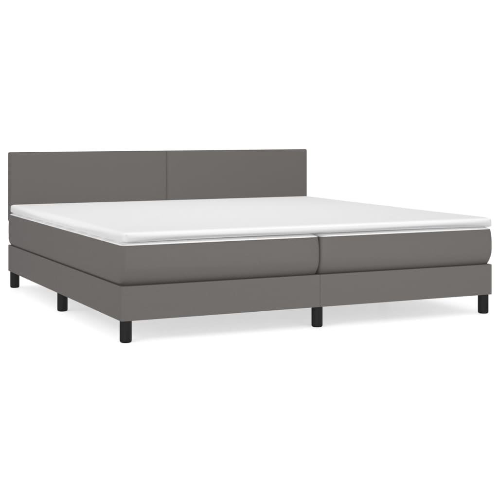Boxspring Met Matras Kunstleer Grijs 200 x 200 cm Effen ontwerp