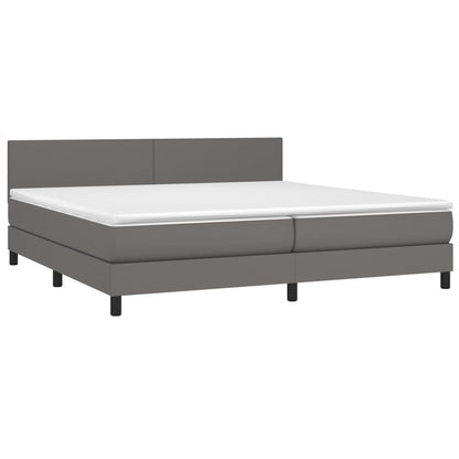 Boxspring Met Matras Kunstleer Grijs 200 x 200 cm Effen ontwerp