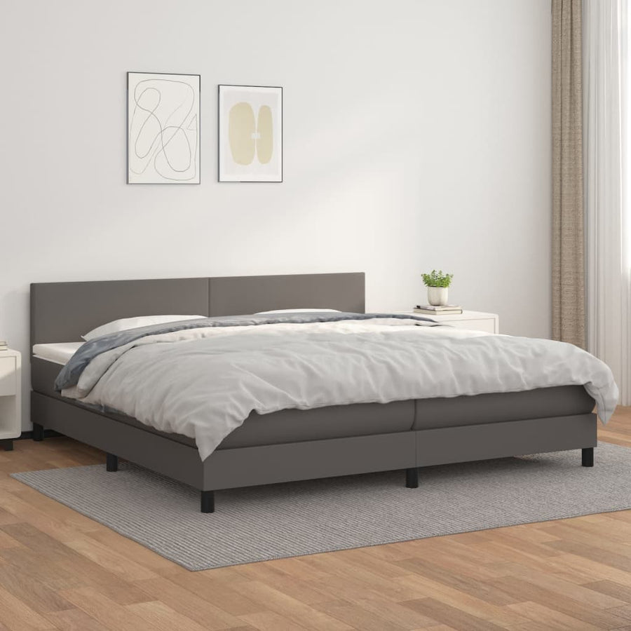 Boxspring Met Matras Kunstleer Grijs 200 x 200 cm Effen ontwerp