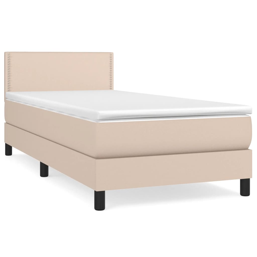 Boxspring met matras kunstleer cappuccinokleurig 80x200 cm 80 x 200 cm Effen met spijkers