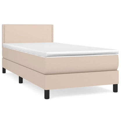 Boxspring met matras kunstleer cappuccinokleurig 80x200 cm 80 x 200 cm Effen met spijkers