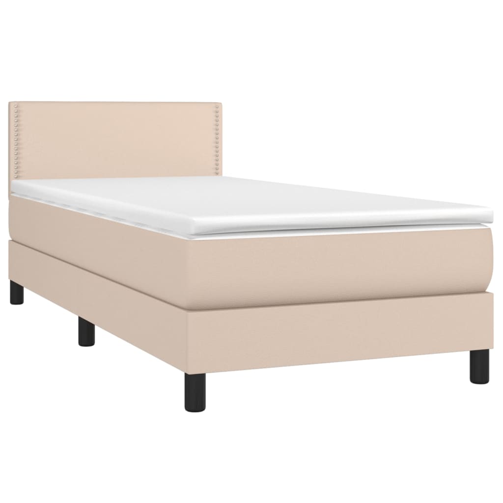 Boxspring met matras kunstleer cappuccinokleurig 80x200 cm 80 x 200 cm Effen met spijkers