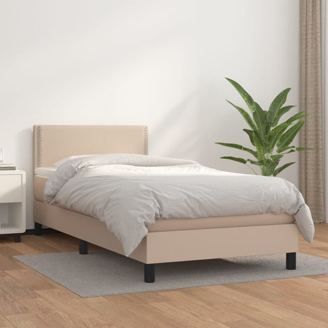 Boxspring Met Matras Kunstleer Cappuccinokleurig 90X190 Cm 90 x 190 cm Effen met spijkers