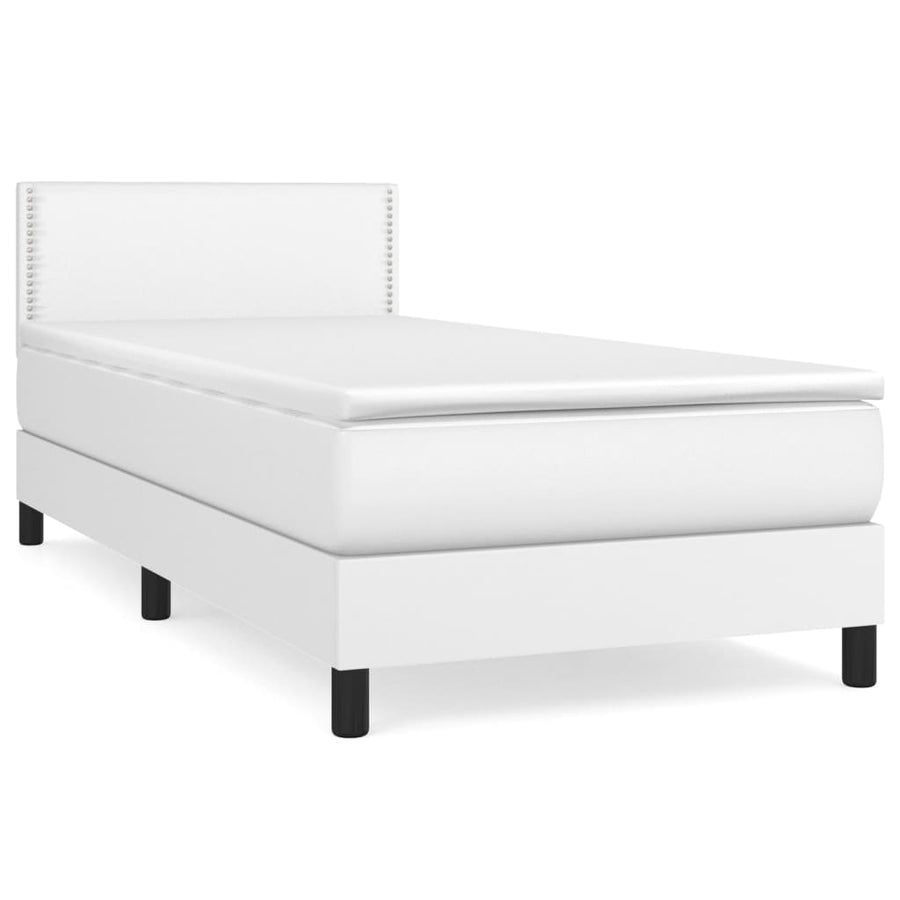Boxspring Met Matras Kunstleer Wit 100 x 200 cm Effen met spijkers