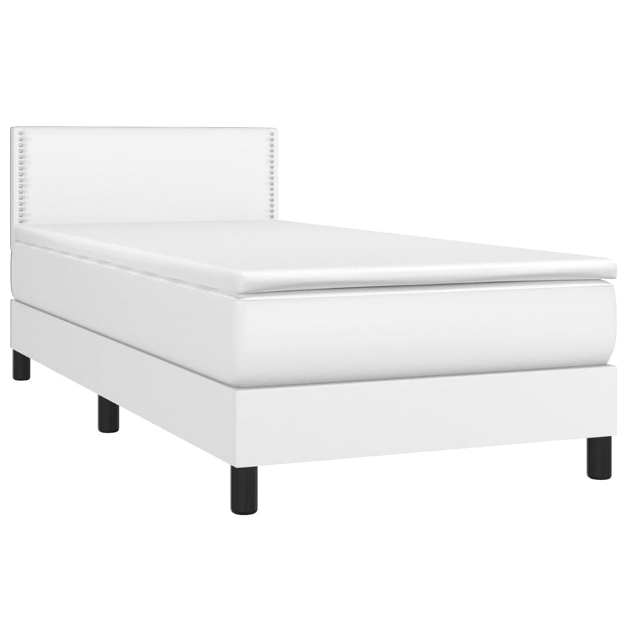 Boxspring Met Matras Kunstleer Wit 100 x 200 cm Effen met spijkers