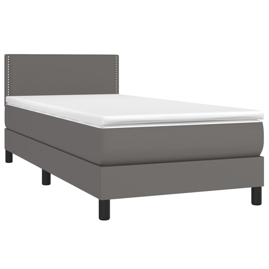 Boxspring Met Matras Kunstleer Grijs 100 x 200 cm Effen met spijkers
