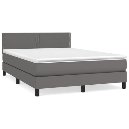 Boxspring Met Matras Kunstleer Grijs 140 x 190 cm Effen met spijkers