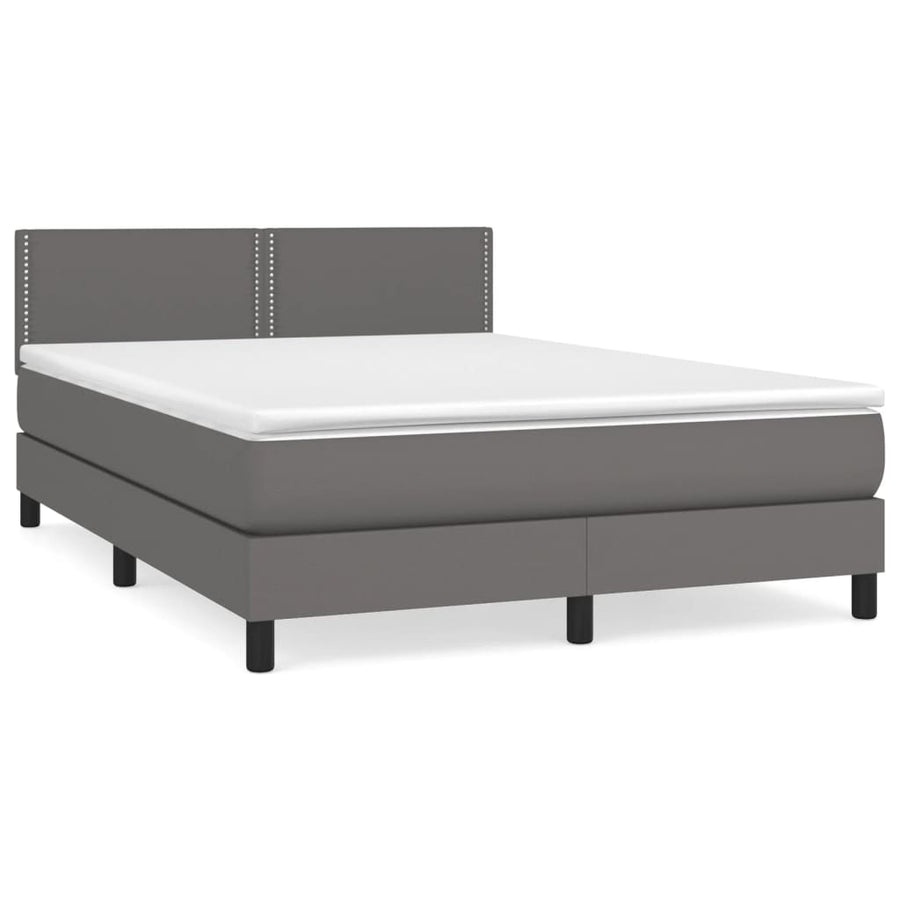 Boxspring Met Matras Kunstleer Grijs 140 x 190 cm Effen met spijkers