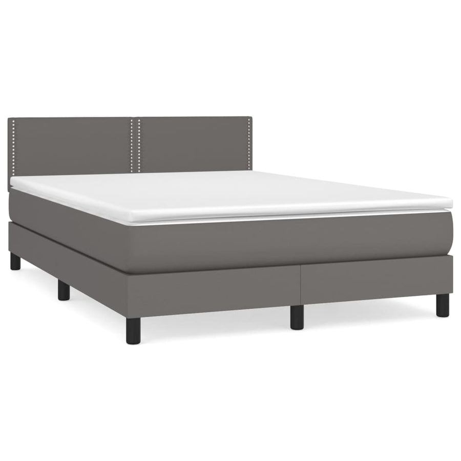 Boxspring Met Matras Kunstleer Grijs 140 x 200 cm Effen met spijkers