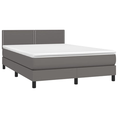 Boxspring Met Matras Kunstleer Grijs 140 x 200 cm Effen met spijkers