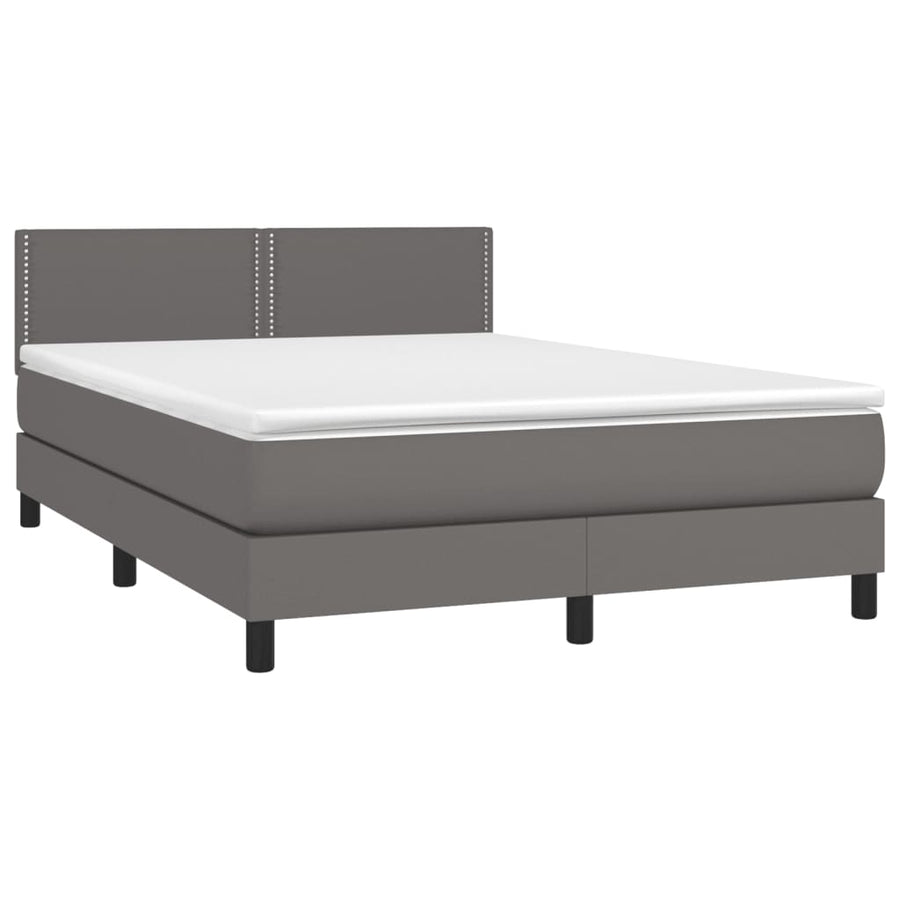 Boxspring Met Matras Kunstleer Grijs 140 x 200 cm Effen met spijkers