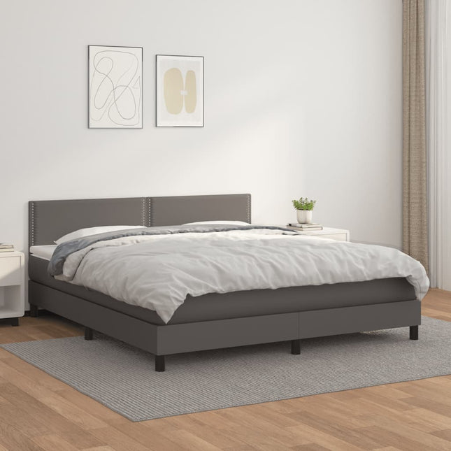 Boxspring Met Matras Kunstleer Grijs 160 x 200 cm Effen met spijkers