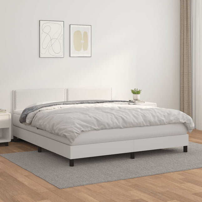 Boxspring Met Matras Kunstleer Wit 180 x 200 cm Effen met spijkers