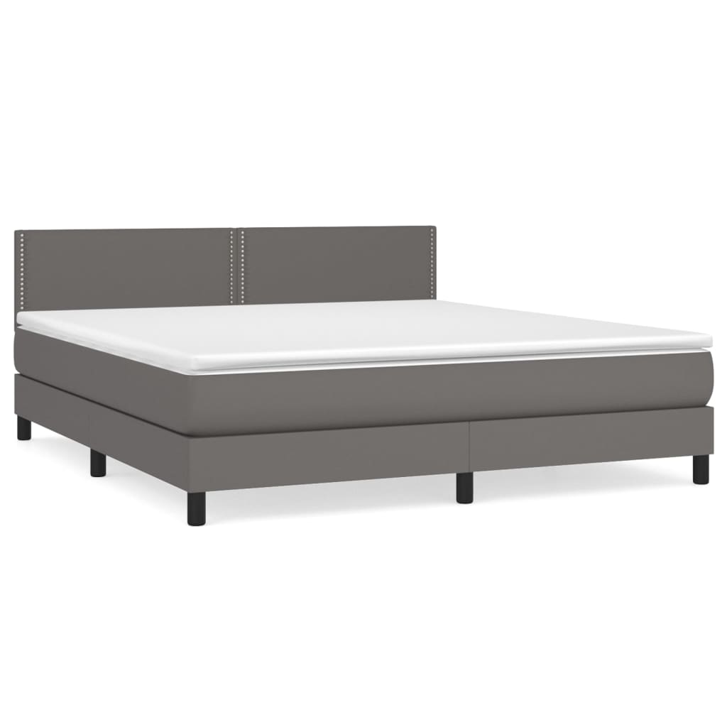 Boxspring Met Matras Kunstleer Grijs 180 x 200 cm Effen met spijkers