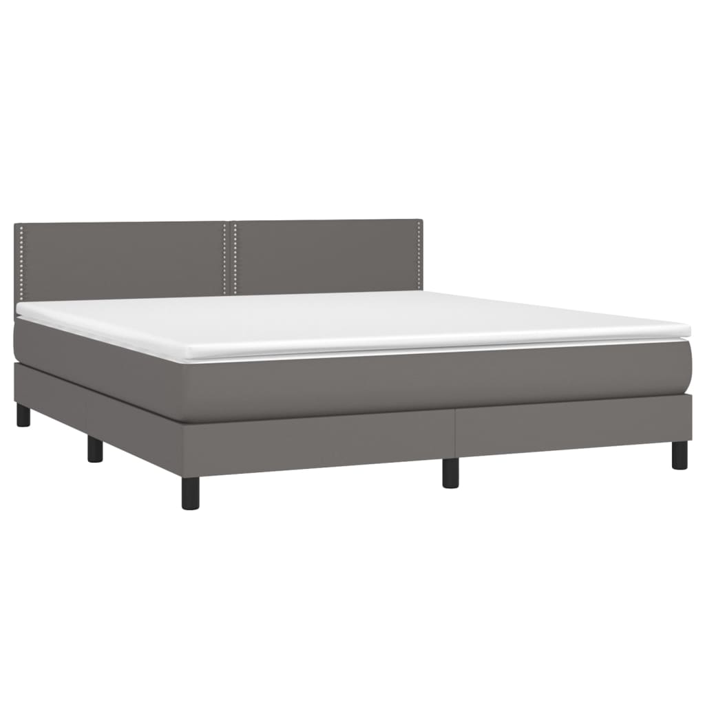Boxspring Met Matras Kunstleer Grijs 180 x 200 cm Effen met spijkers