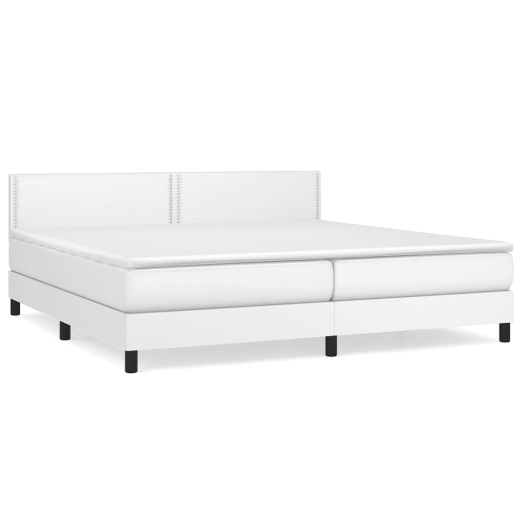 Boxspring Met Matras Kunstleer Wit 200 x 200 cm Effen met spijkers