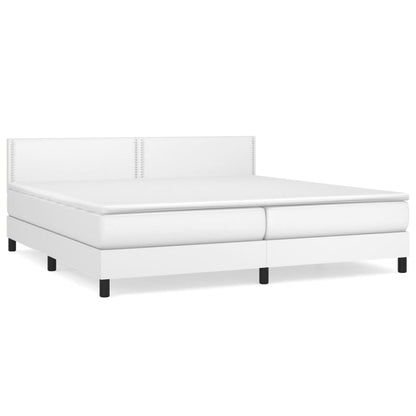 Boxspring Met Matras Kunstleer Wit 200 x 200 cm Effen met spijkers