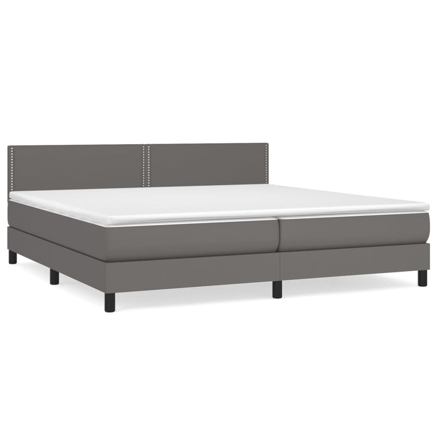 Boxspring Met Matras Kunstleer Grijs 200 x 200 cm Effen met spijkers
