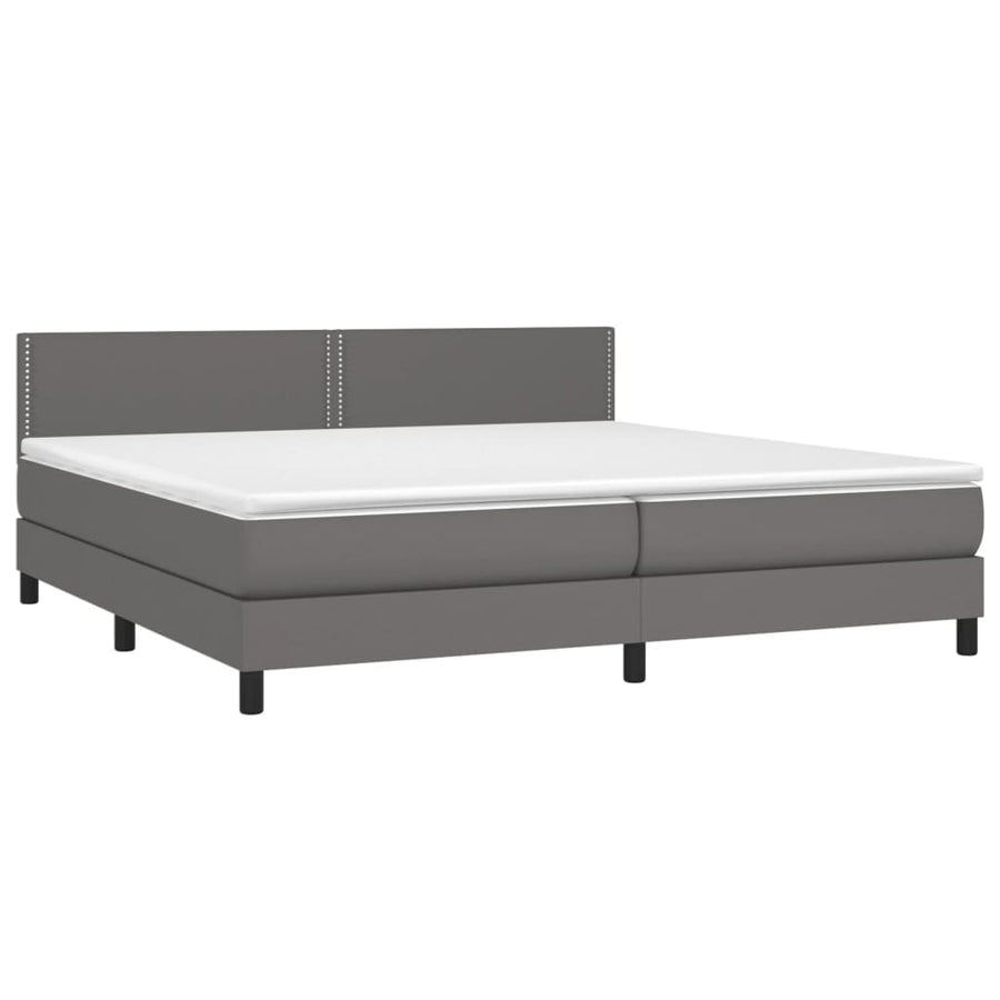 Boxspring Met Matras Kunstleer Grijs 200 x 200 cm Effen met spijkers