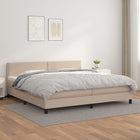 Boxspring met matras kunstleer cappuccinokleurig 200x200 cm 200 x 200 cm Effen met spijkers