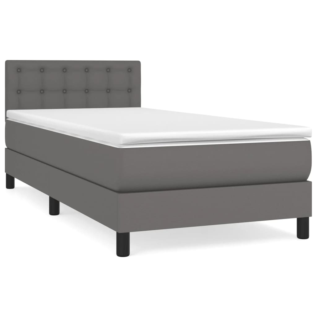Boxspring Met Matras Kunstleer Grijs 80 x 200 cm Knopen