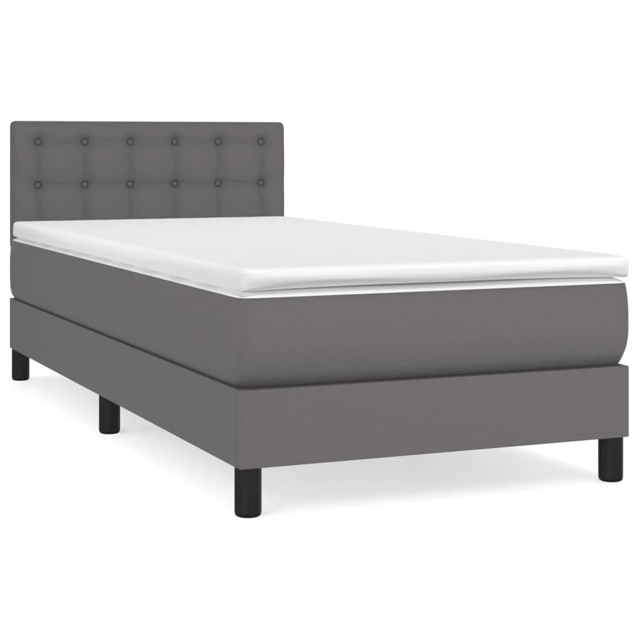 Boxspring Met Matras Kunstleer Grijs 80 x 200 cm Knopen